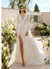 Ivory Eyelash Lace Tulle Side Slit Spring Wedding Dress